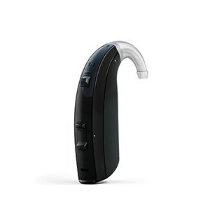 Das ReSound Enzo als Standard Hinter-dem-Ohr-Hörgerät in der Farbe Glanz Schwarz